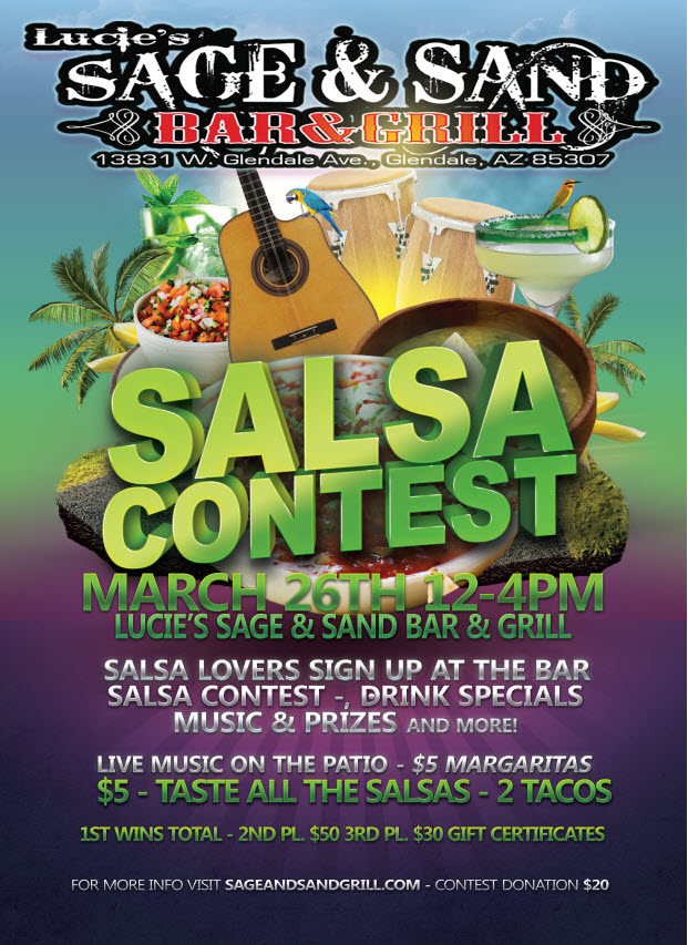 Lucie's 1st Annual Salsa Contest Is Almost Here! Mark Your Calendars for March 26, 2023. $5 Margaritas! Try all The Salsas For Only $5 Contest Entry $20 Donation Winner Take All 